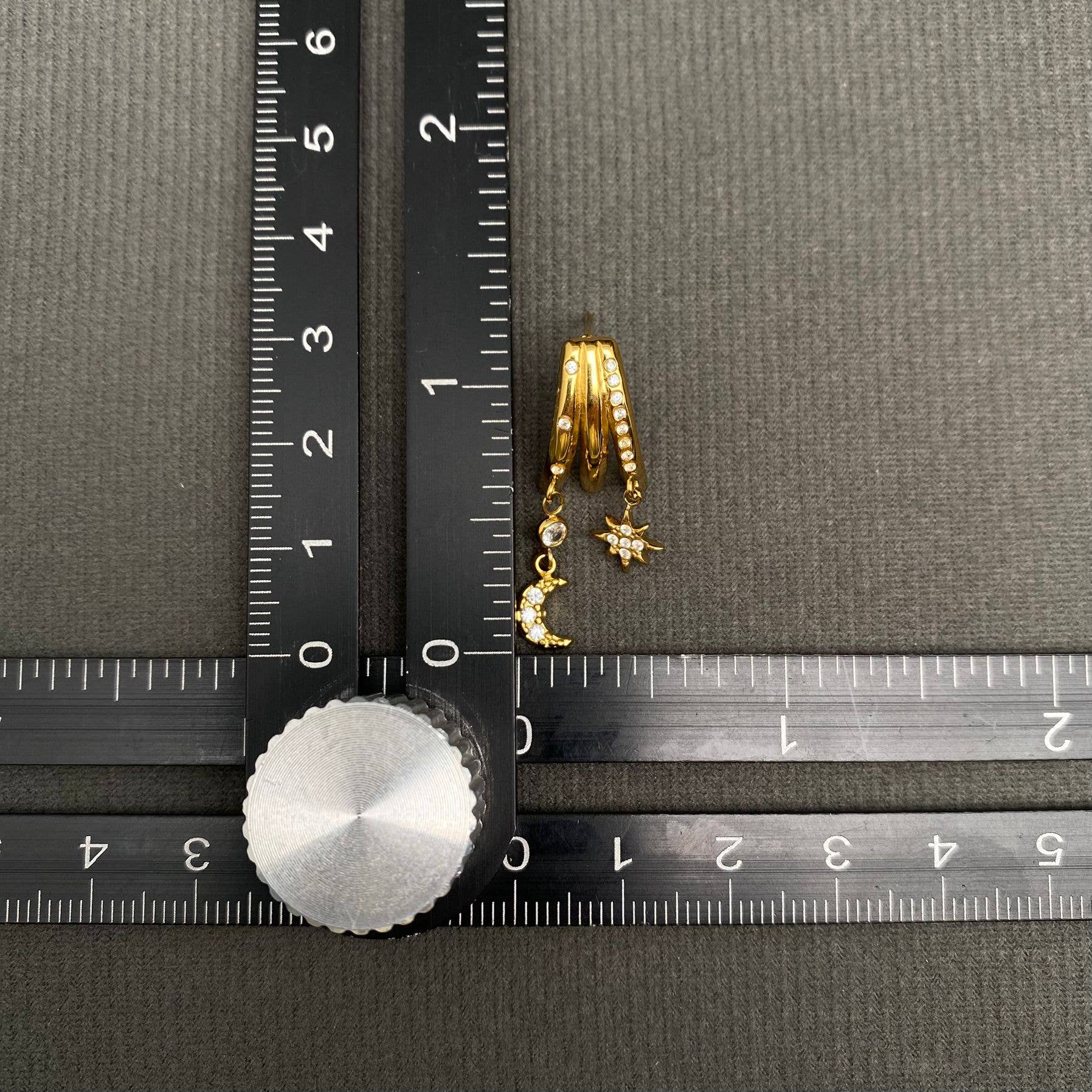 Moon & Star 18K Gold Plated Earrings - Spiral Circle