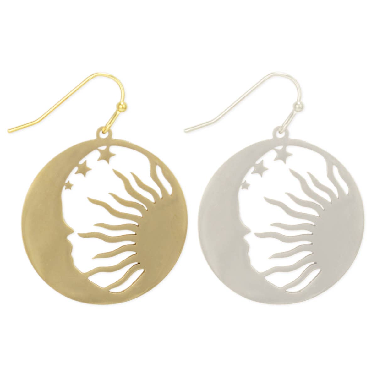 Moon Sun Round Celestial Earrings - Spiral Circle
