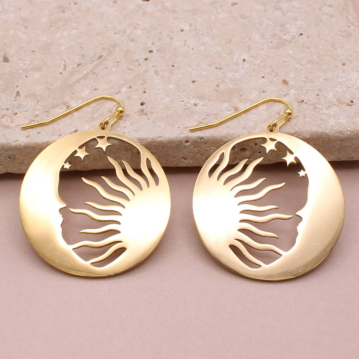 Moon Sun Round Celestial Earrings - Spiral Circle