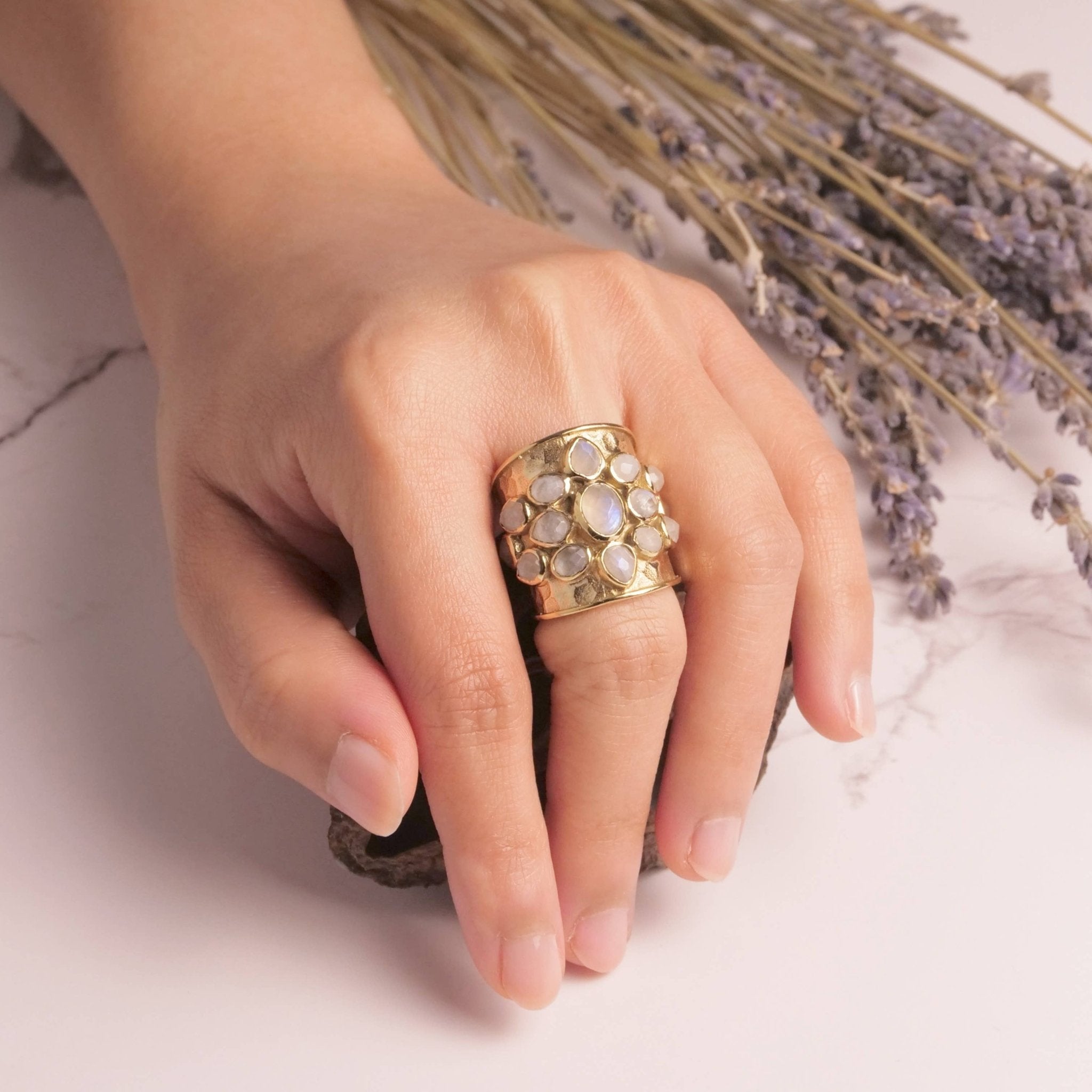 Moonstone Cluster Ring - Spiral Circle