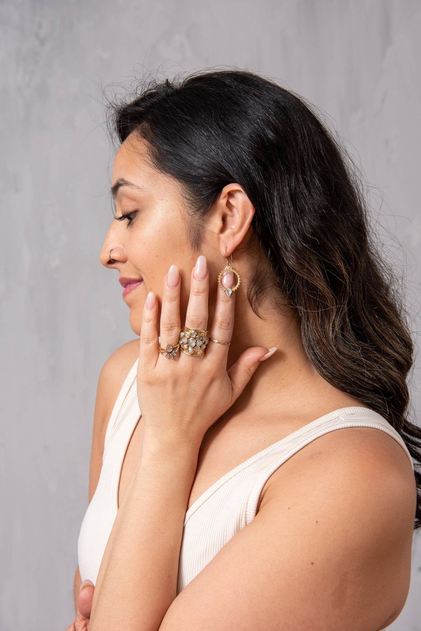 Moonstone Cluster Ring - Spiral Circle