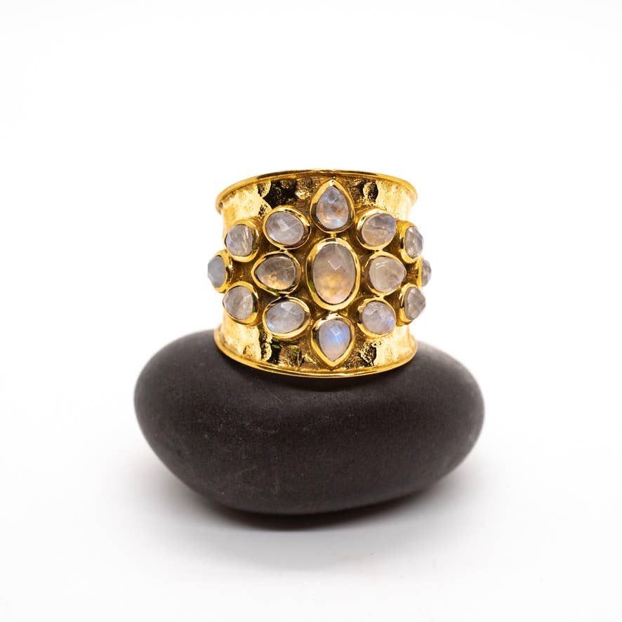 Moonstone Cluster Ring - Spiral Circle