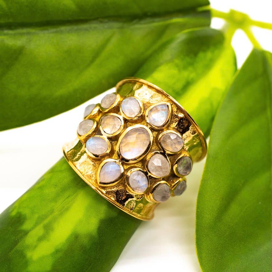 Moonstone Cluster Ring - Spiral Circle