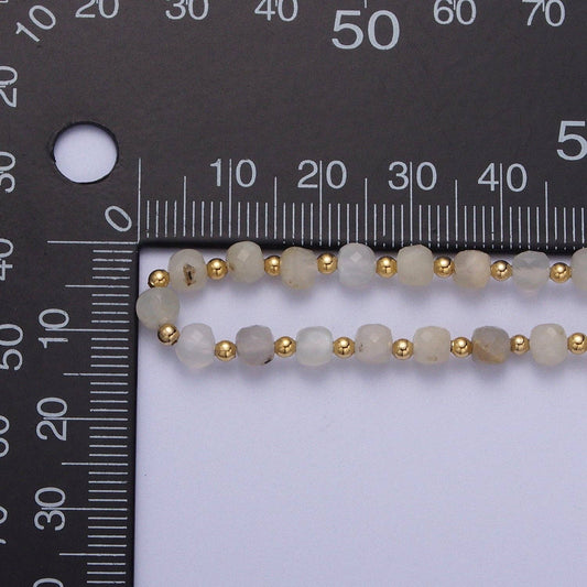 Moonstone Cube Gemstone Necklace - Spiral Circle