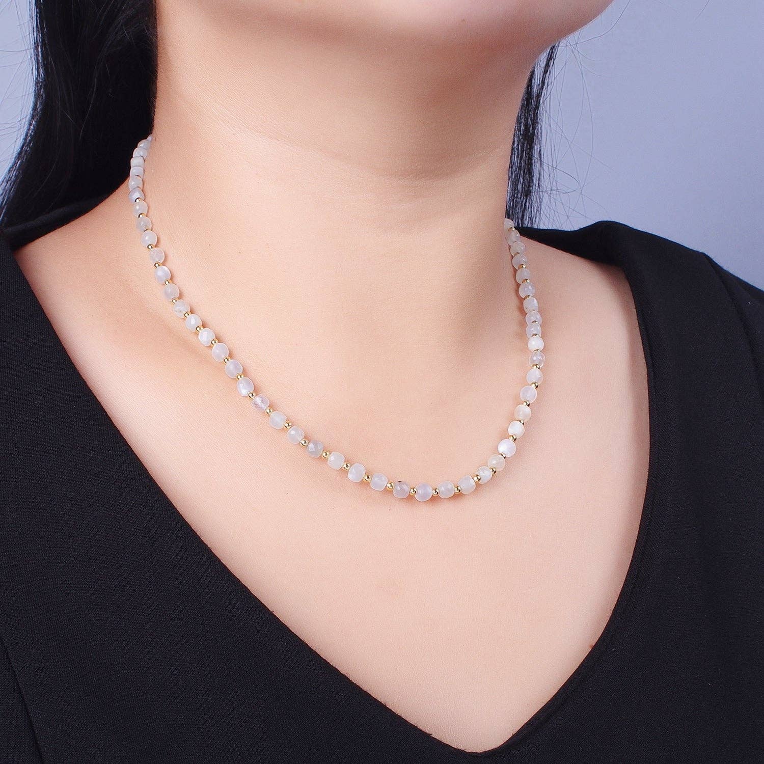 Moonstone Cube Gemstone Necklace - Spiral Circle