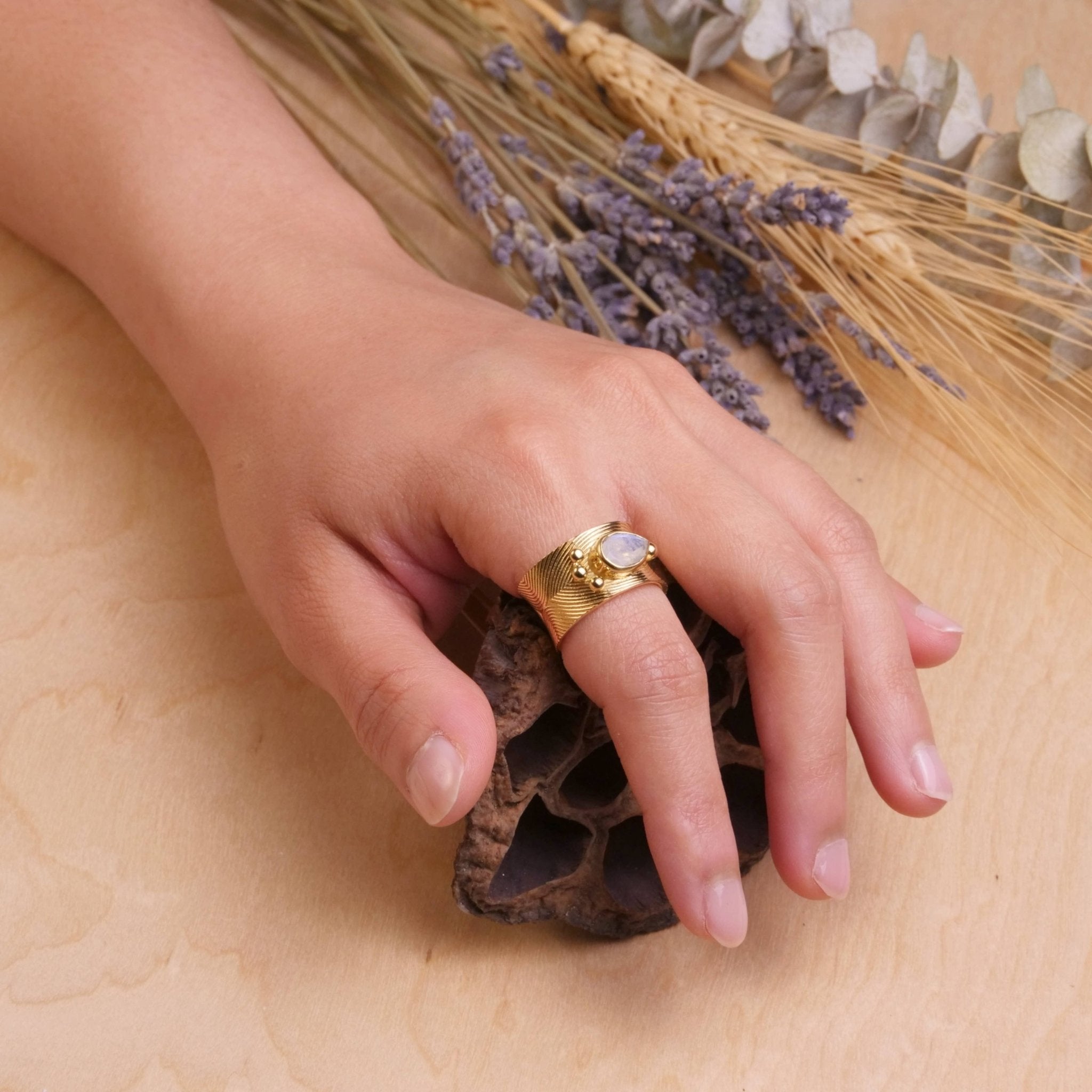 Moonstone Ripple Ring - Spiral Circle