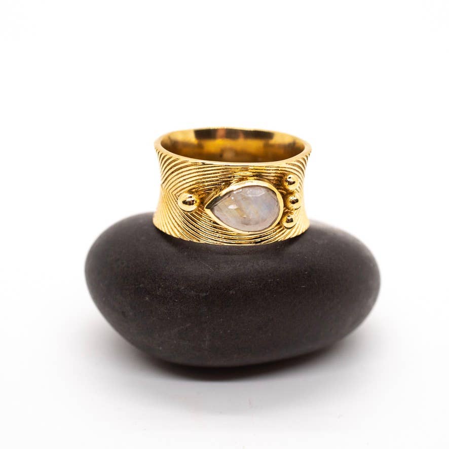 Moonstone Ripple Ring - Spiral Circle