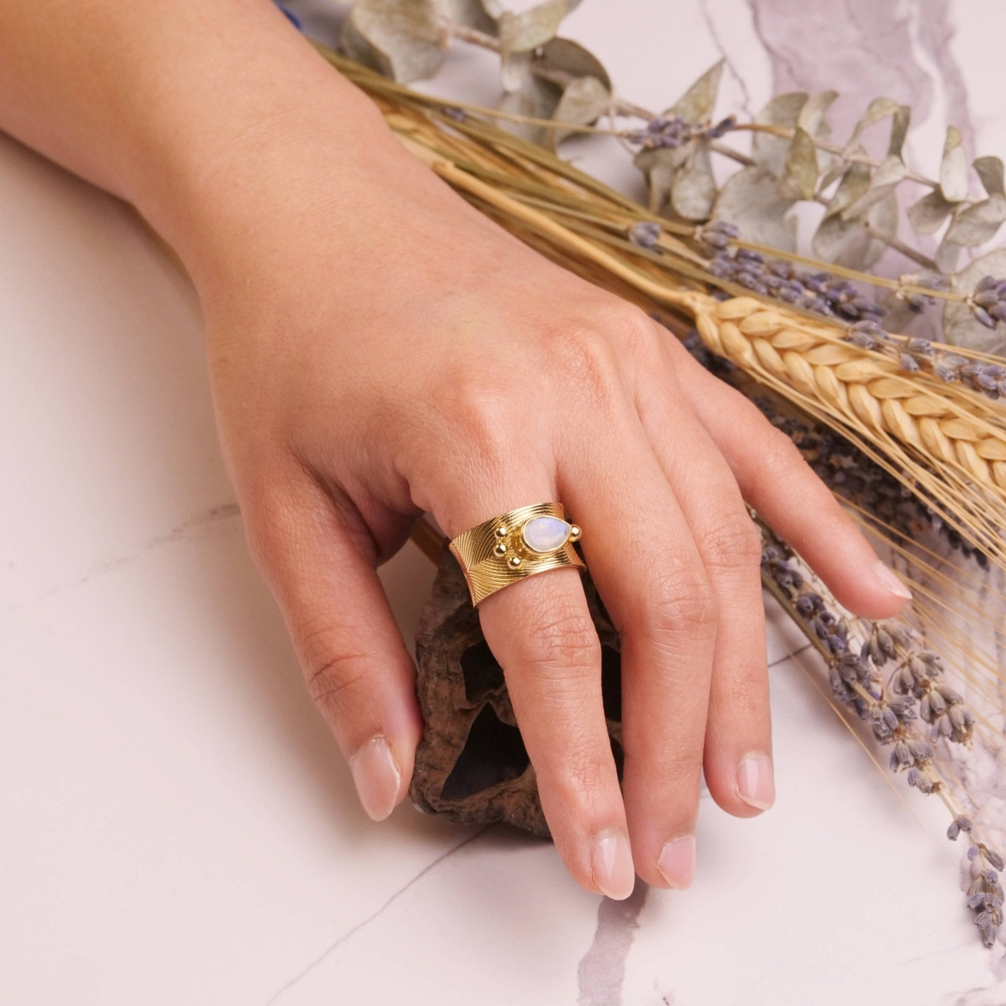 Moonstone Ripple Ring - Spiral Circle