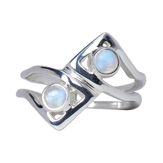 Moonstone Two Moons Ring - Spiral Circle
