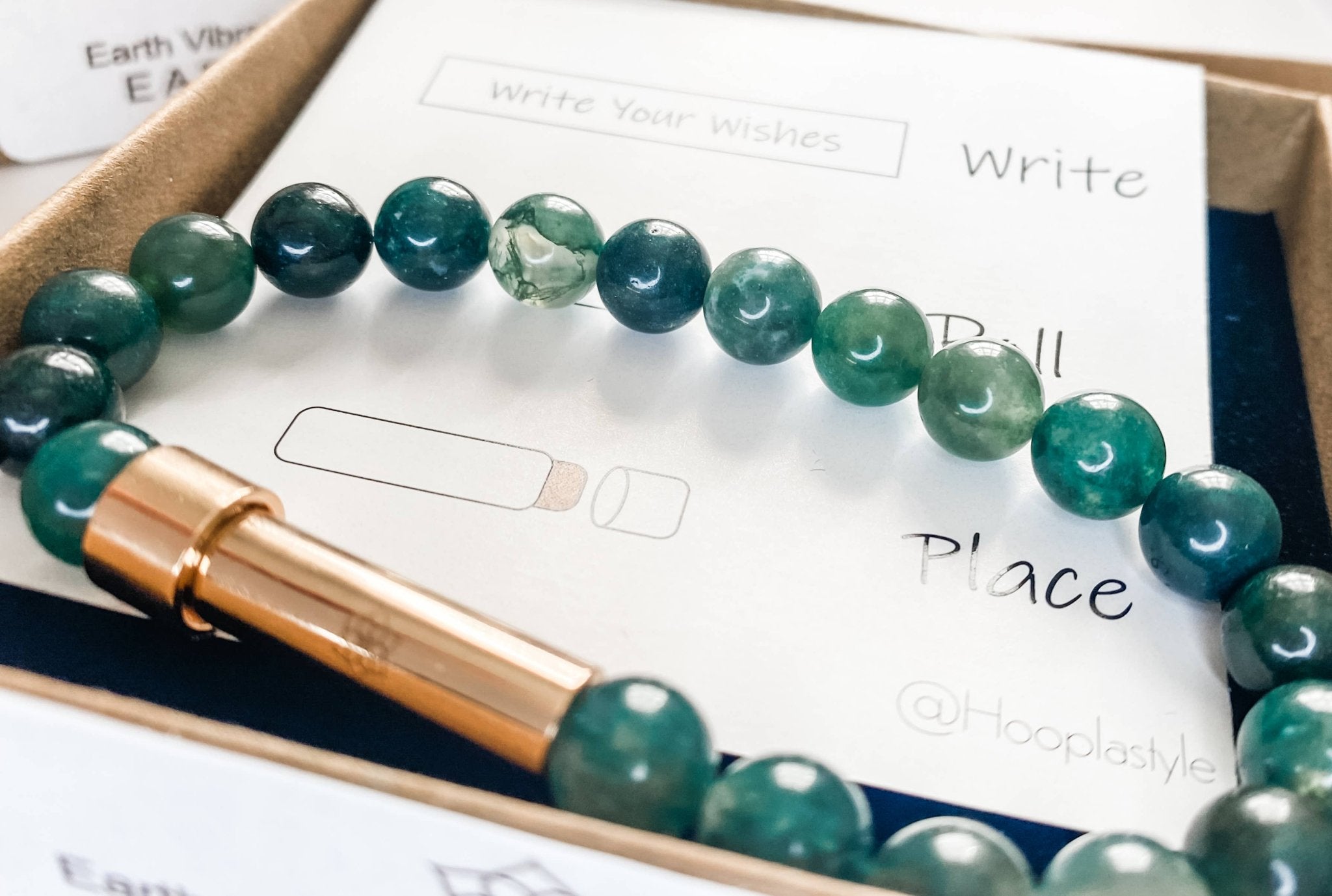 Moss Agate Wish bead Bracelets - gift box - Spiral Circle