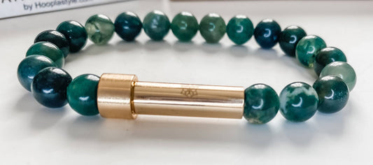 Moss Agate Wish bead Bracelets - gift box - Spiral Circle