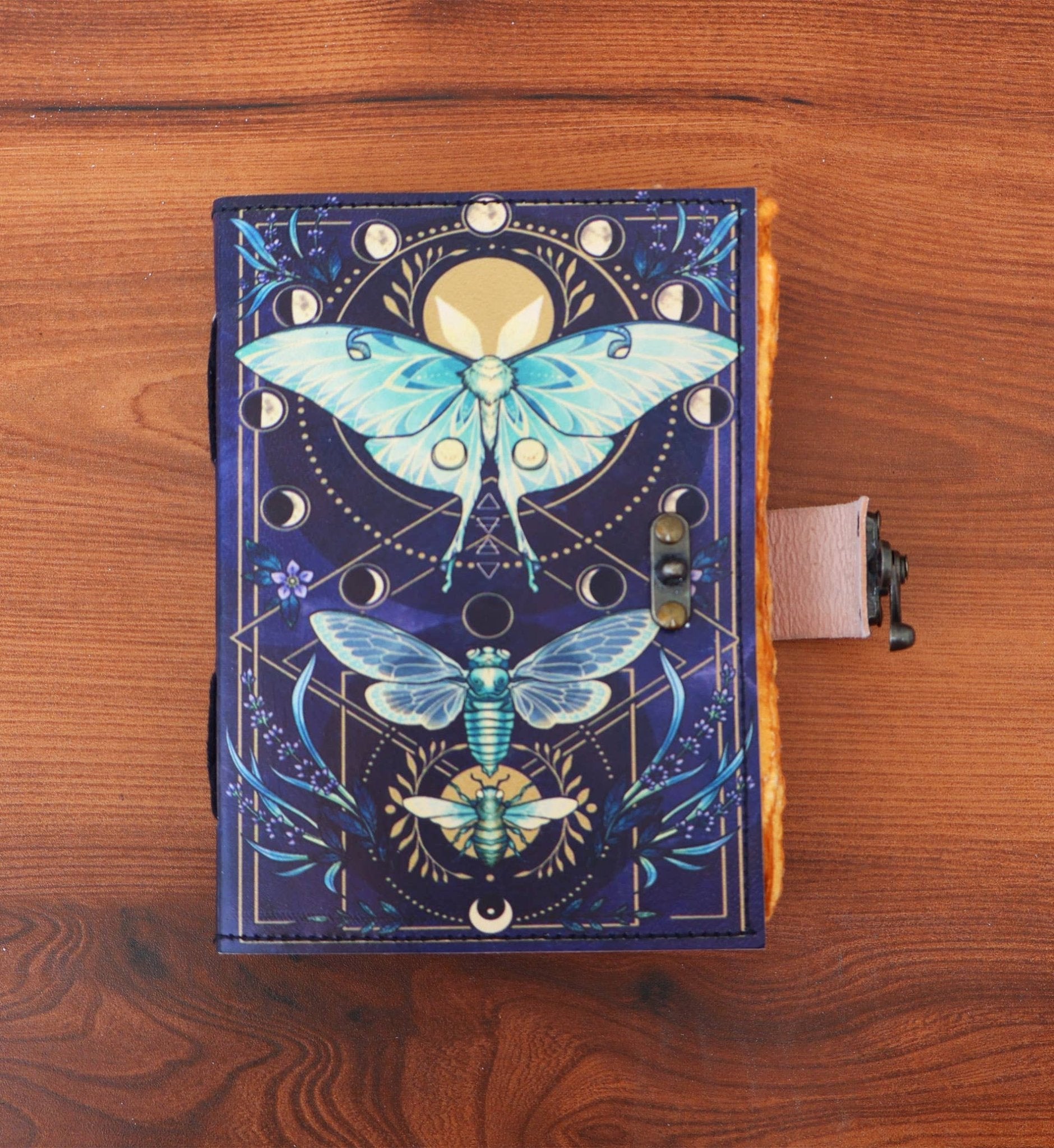 Moth Leather Journal | Grimoire Celtic Book Diary Journal - Spiral Circle