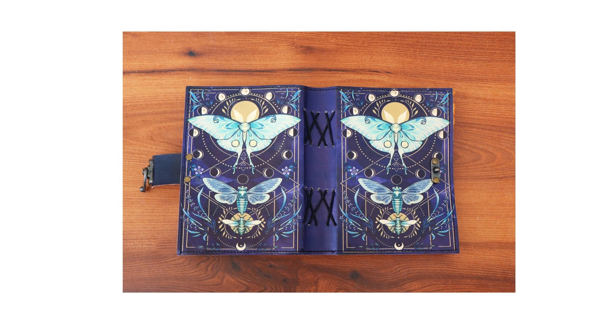 Moth Leather Journal | Grimoire Celtic Book Diary Journal - Spiral Circle