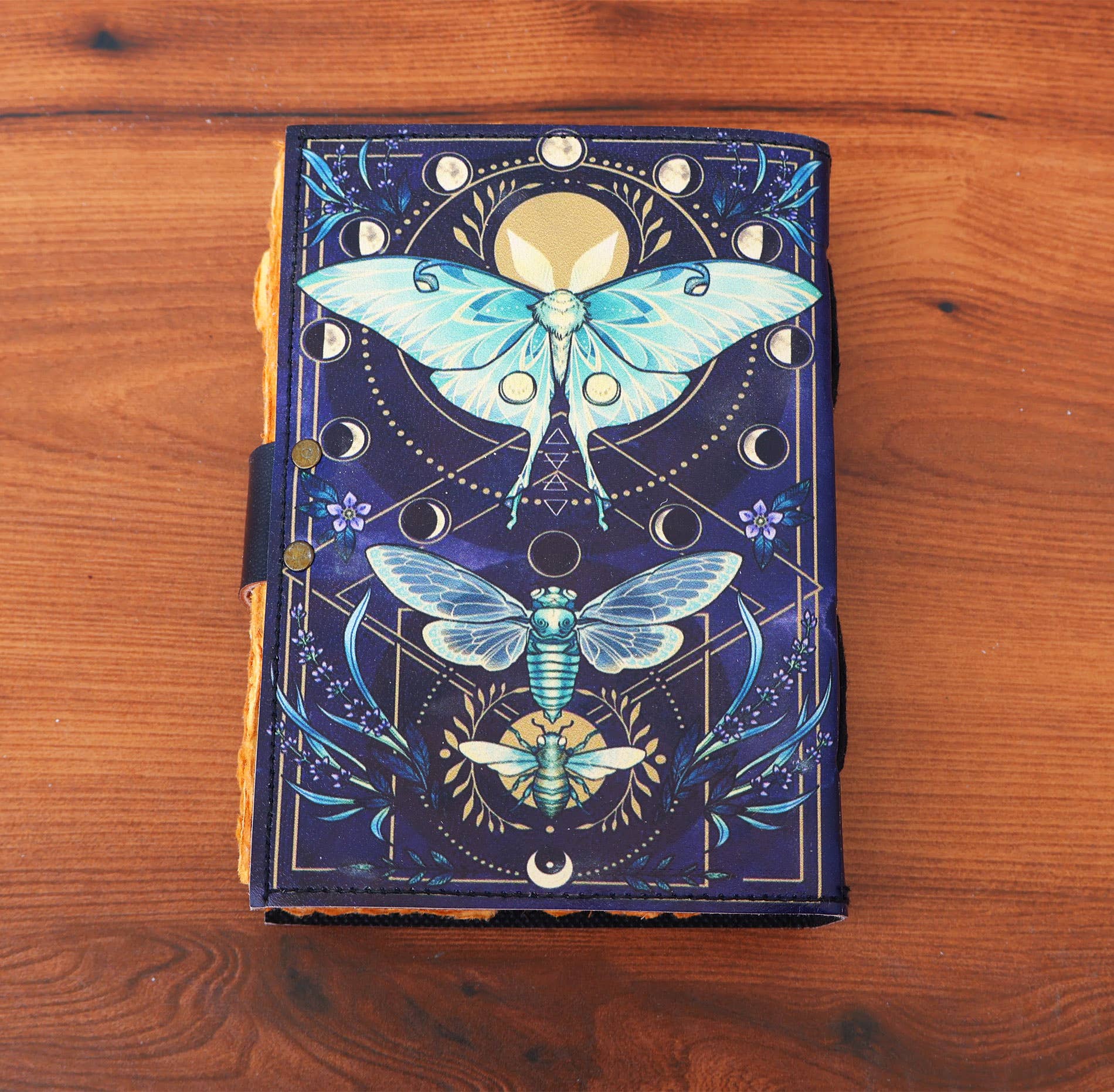 Moth Leather Journal | Grimoire Celtic Book Diary Journal - Spiral Circle