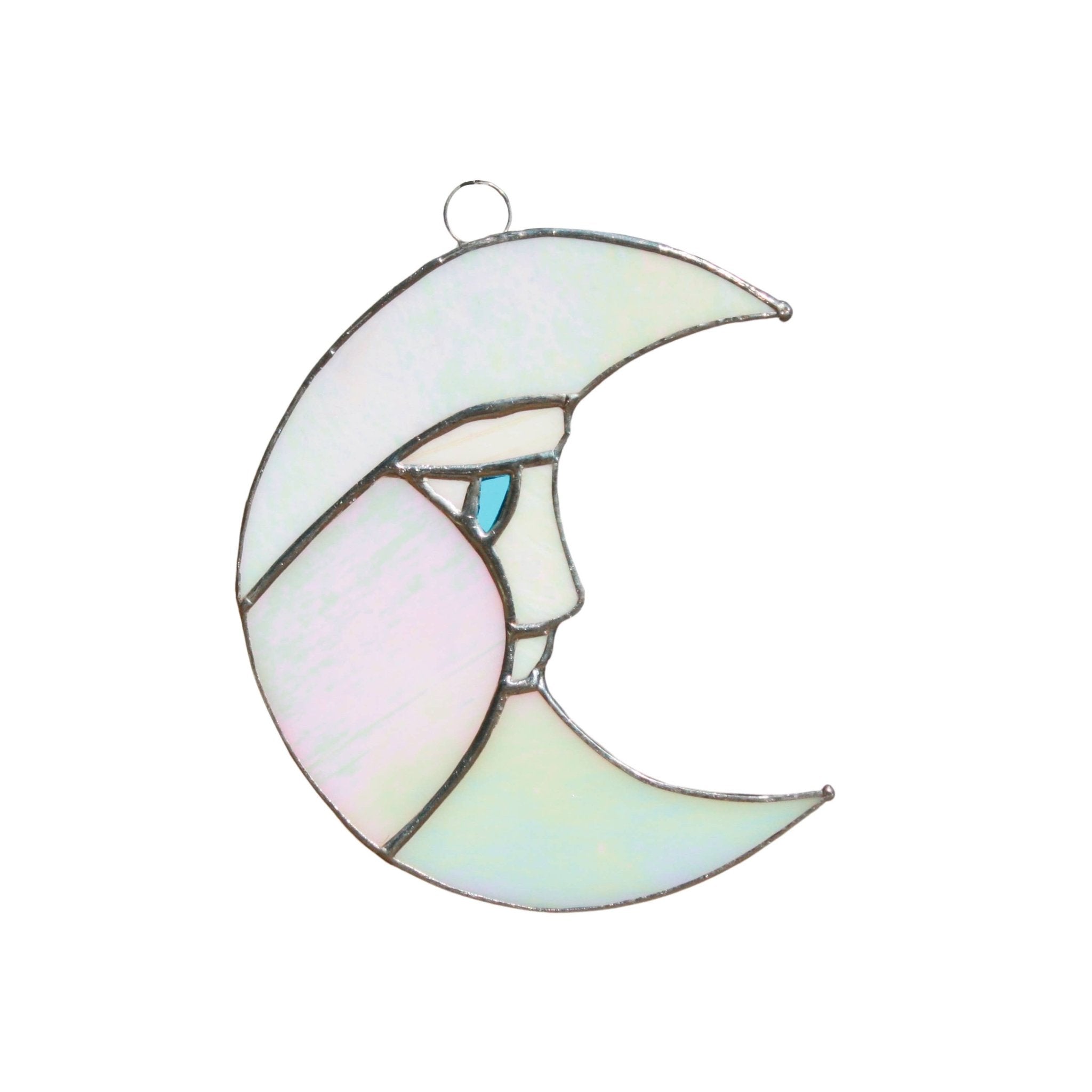 Mr. Moon Stained Glass Suncatcher | 5" × 4" - Spiral Circle