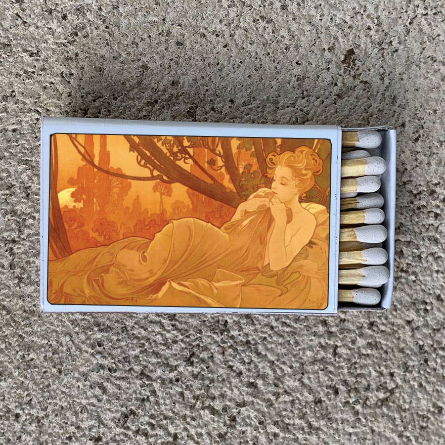 Mucha Dusk Matchbox | Decorative Matches - Spiral Circle
