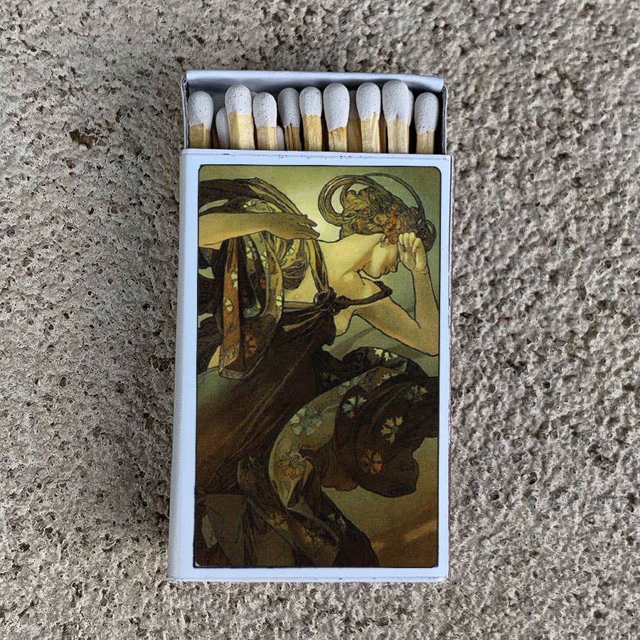 Mucha Morning Star Matchbox | Decorative Matches - Spiral Circle