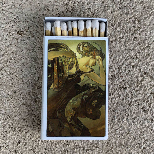 Mucha Morning Star Matchbox | Decorative Matches - Spiral Circle