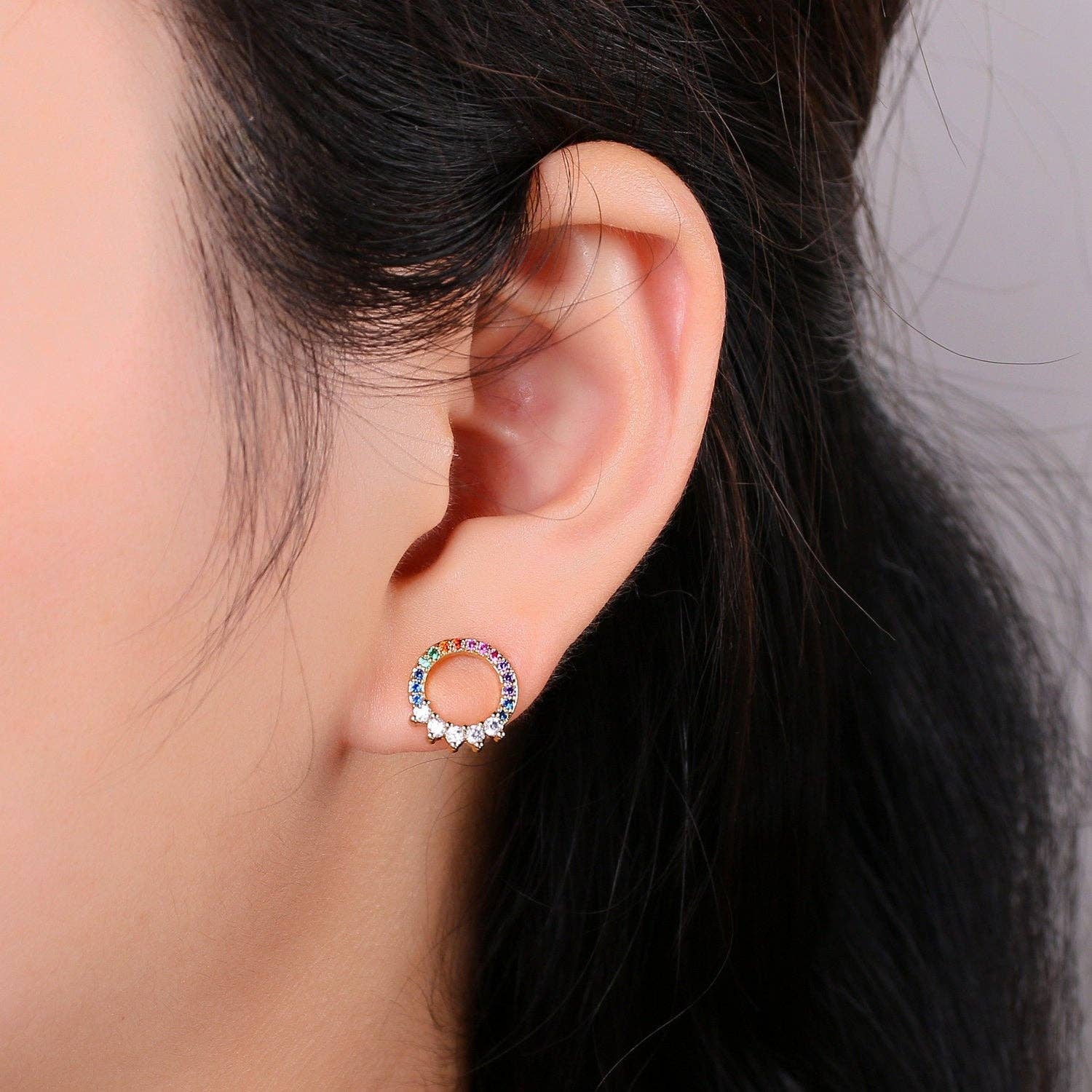 Multi Color Gold Plated Marquise Cluster Stud Earrings - Spiral Circle