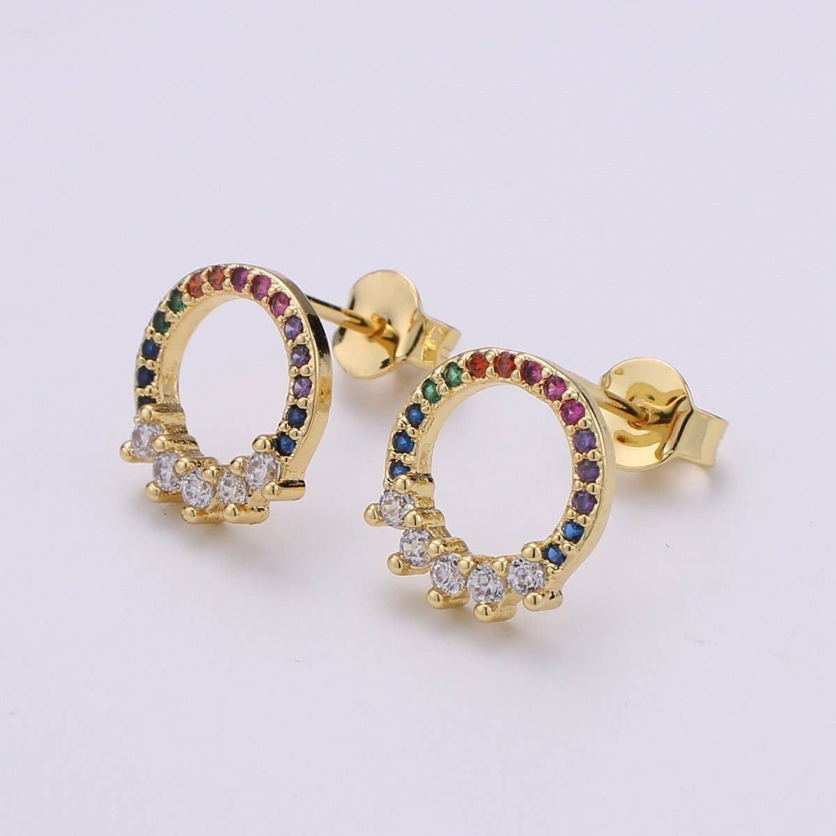 Multi Color Gold Plated Marquise Cluster Stud Earrings - Spiral Circle