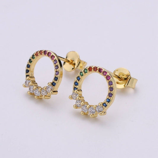 Multi Color Gold Plated Marquise Cluster Stud Earrings - Spiral Circle