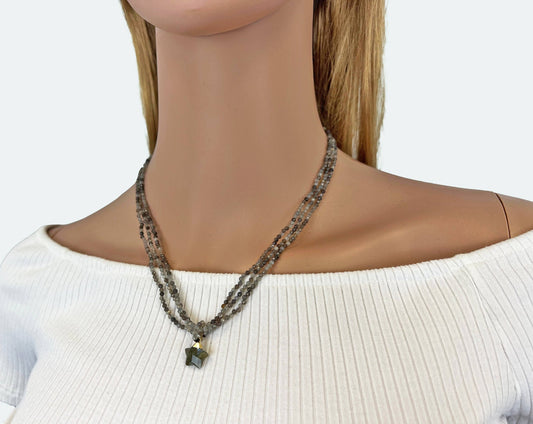 Multi-strand Tinny Labradorite Necklace with Labradorite Pen - Spiral Circle