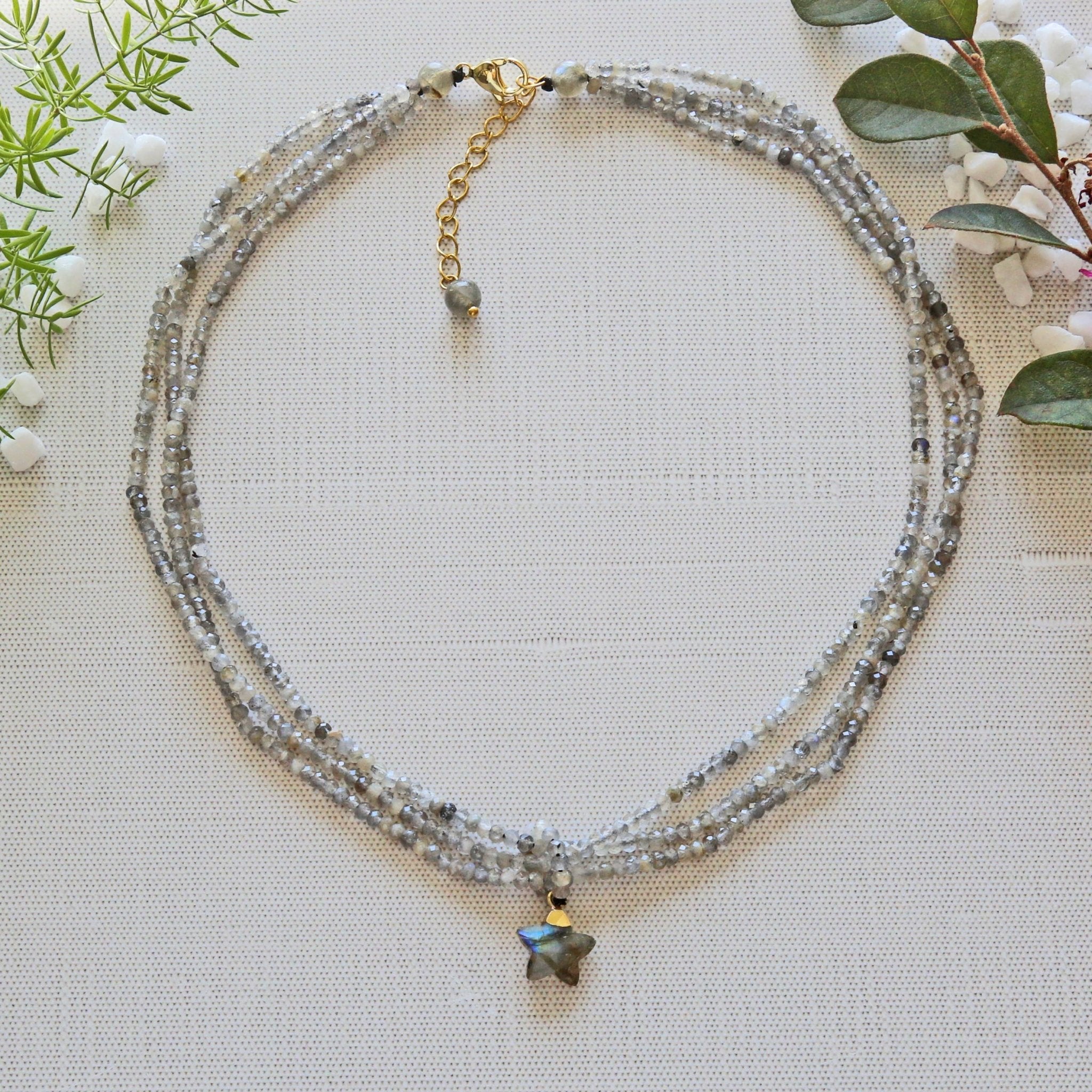 Multi-strand Tinny Labradorite Necklace with Labradorite Pen - Spiral Circle