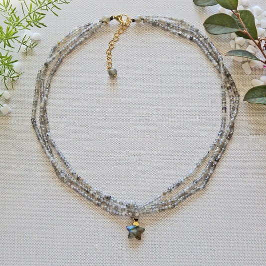 Multi-strand Tinny Labradorite Necklace with Labradorite Pen - Spiral Circle