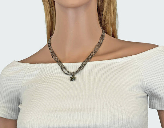 Multi-strand Tinny Labradorite Necklace with Labradorite Pen - Spiral Circle