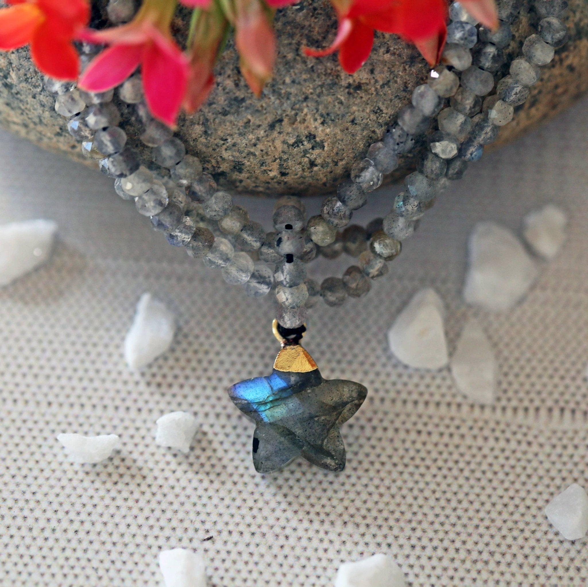 Multi-strand Tinny Labradorite Necklace with Labradorite Pen - Spiral Circle