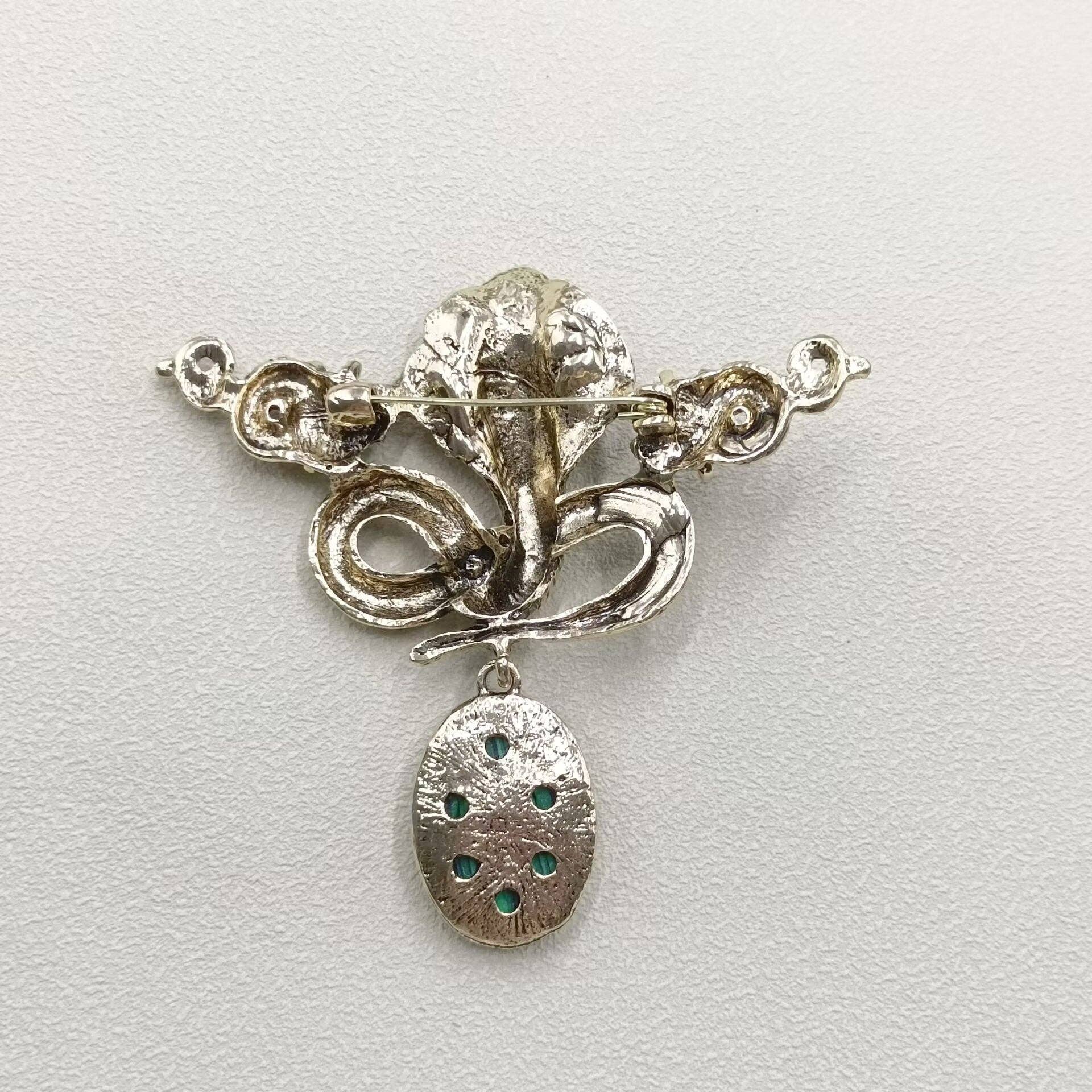 Multi - Style Inlaid Rhinestone Enamel Snake Brooch - Spiral Circle