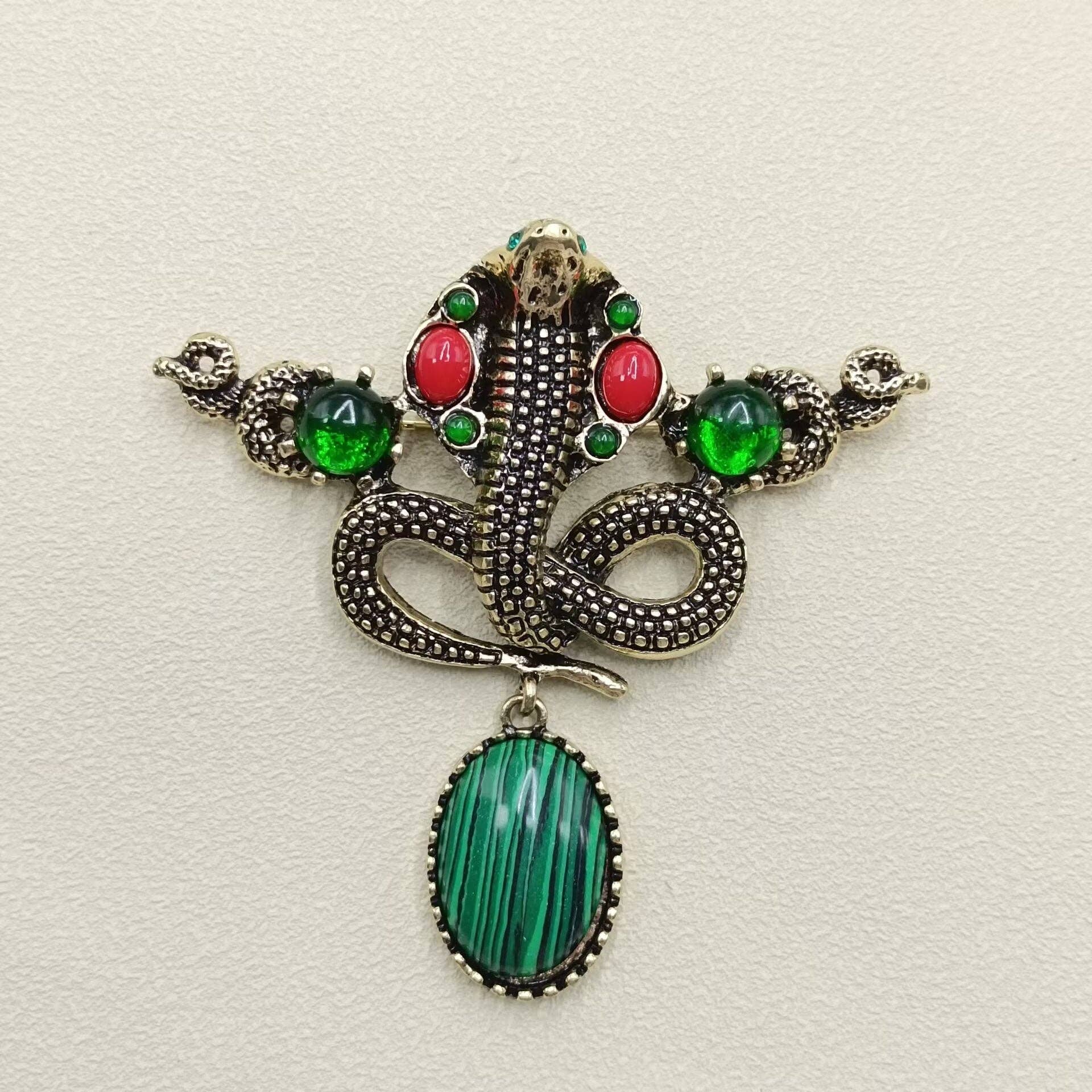 Multi - Style Inlaid Rhinestone Enamel Snake Brooch - Spiral Circle