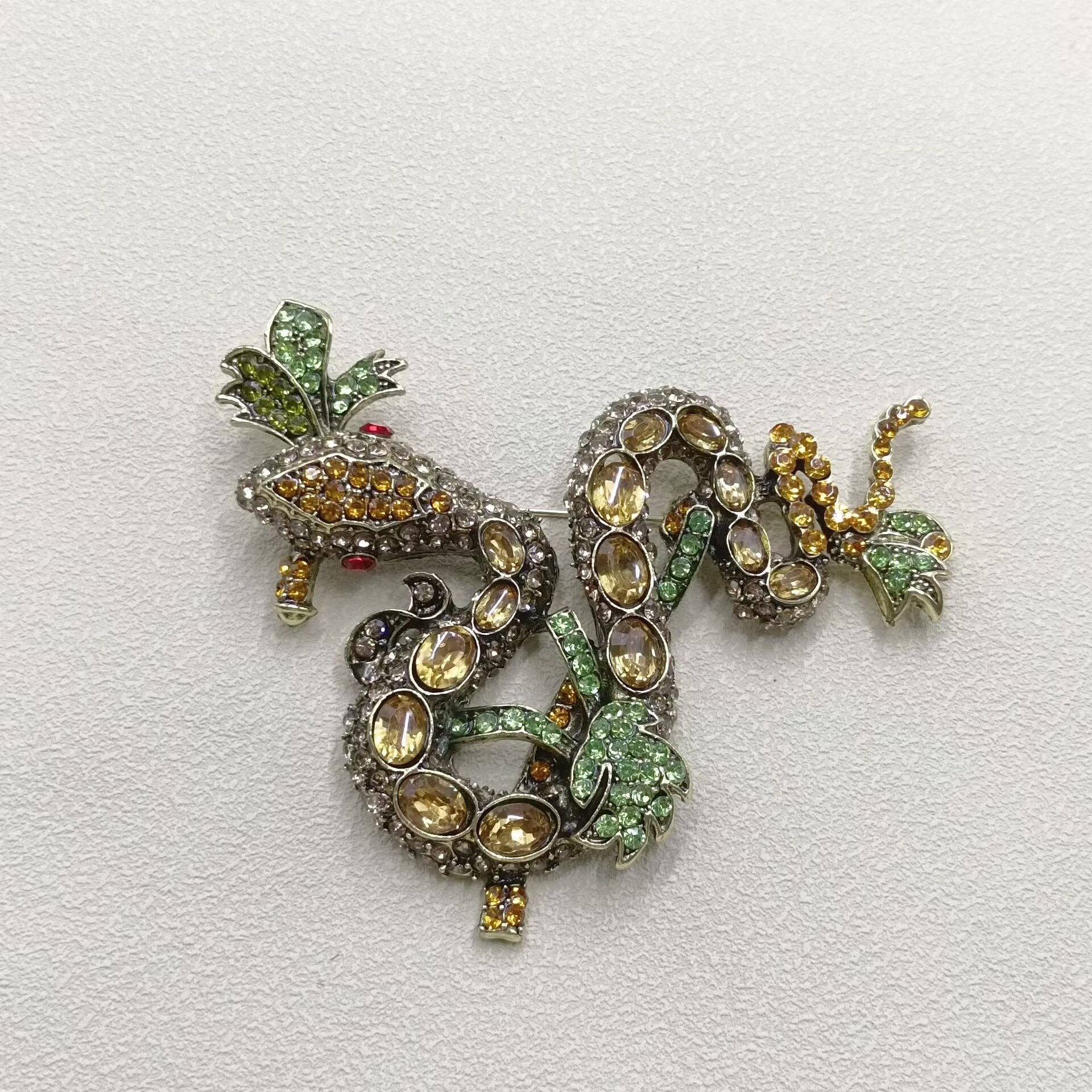 Multi - Style Inlaid Rhinestone Enamel Snake Brooch - Spiral Circle