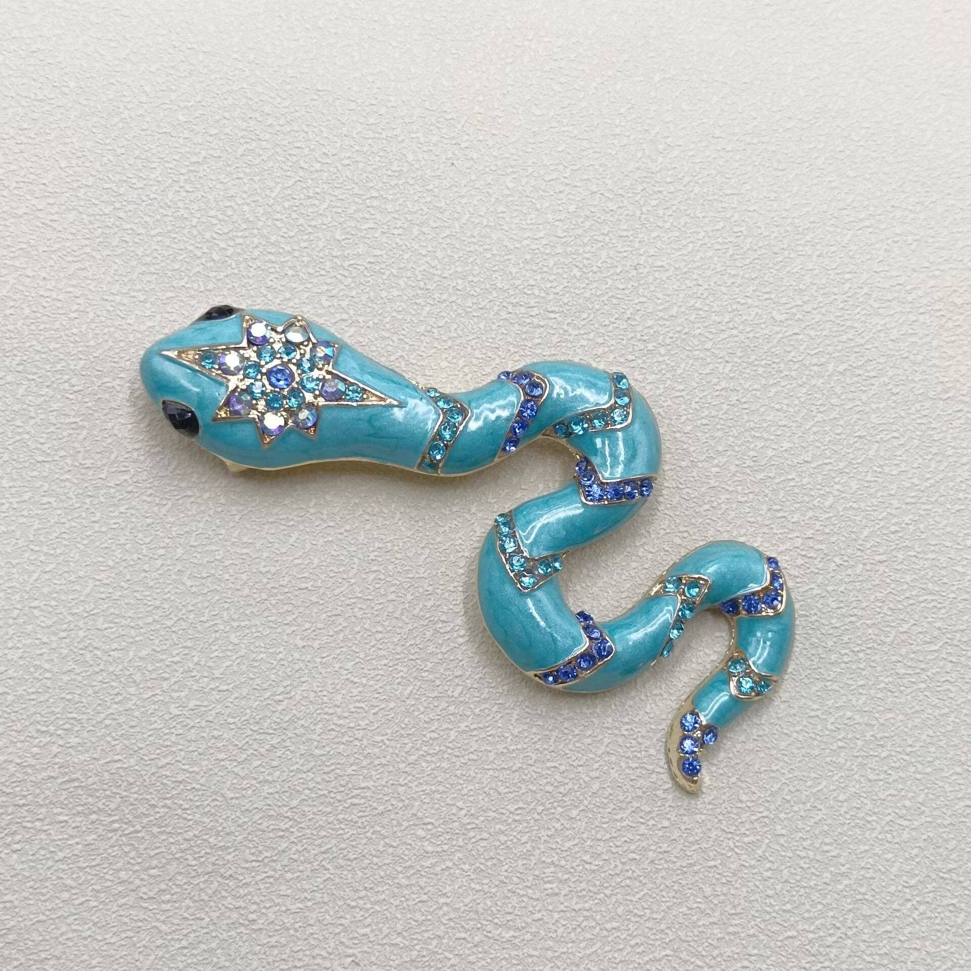 Multi - Style Inlaid Rhinestone Enamel Snake Brooch - Spiral Circle