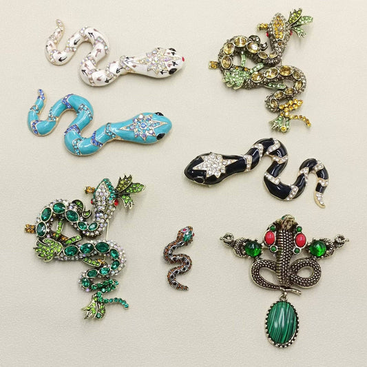 Multi - Style Inlaid Rhinestone Enamel Snake Brooch - Spiral Circle
