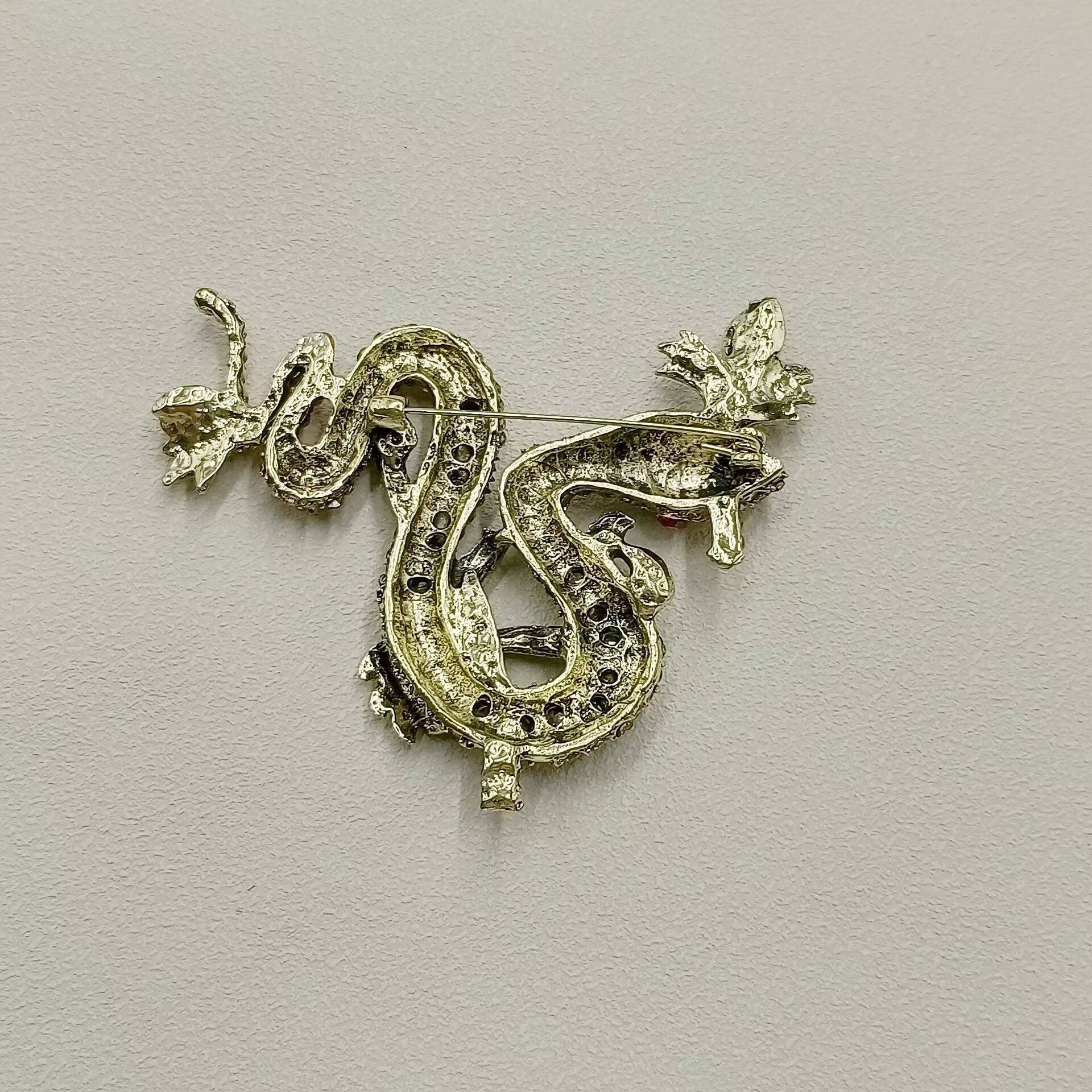 Multi - Style Inlaid Rhinestone Enamel Snake Brooch - Spiral Circle