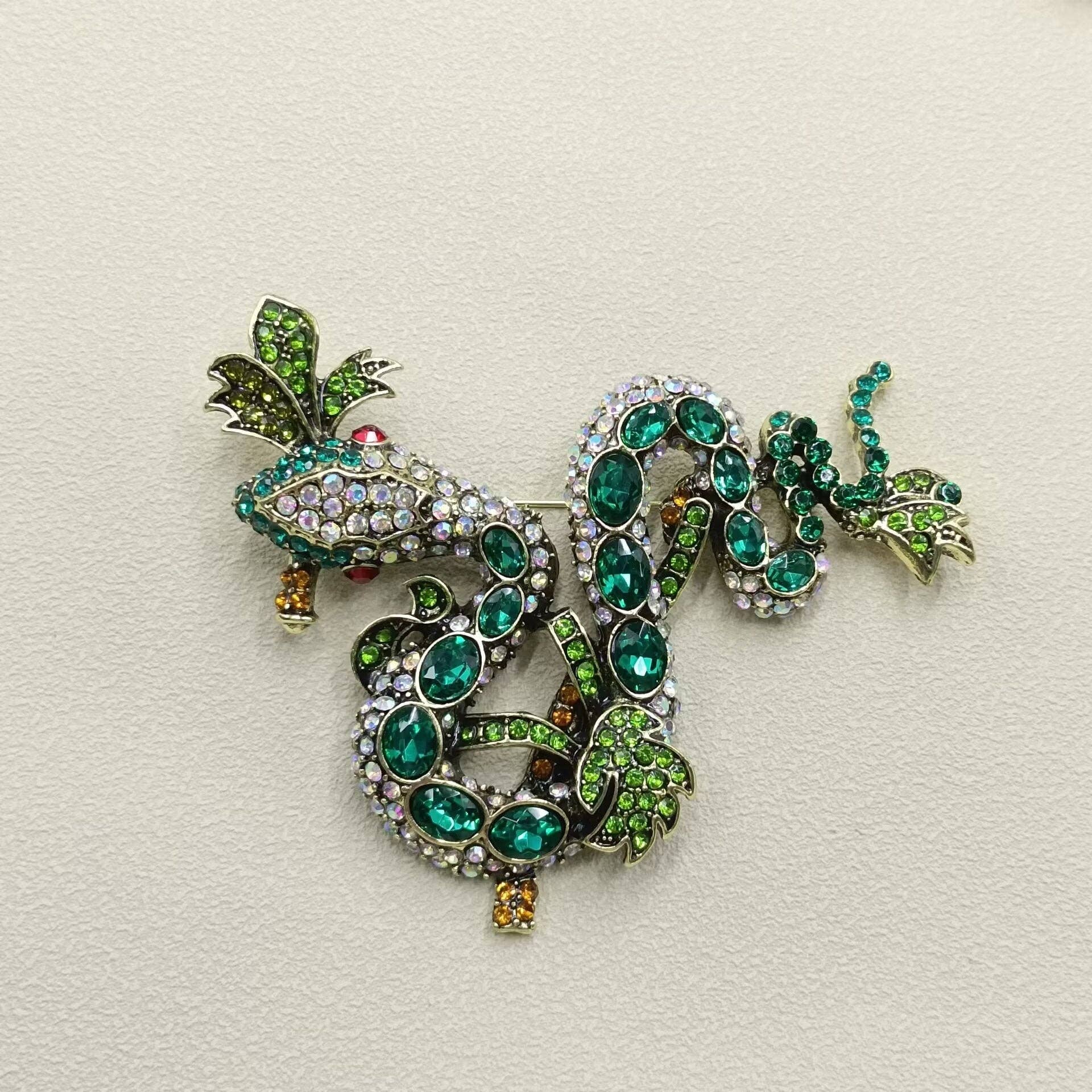 Multi - Style Inlaid Rhinestone Enamel Snake Brooch - Spiral Circle