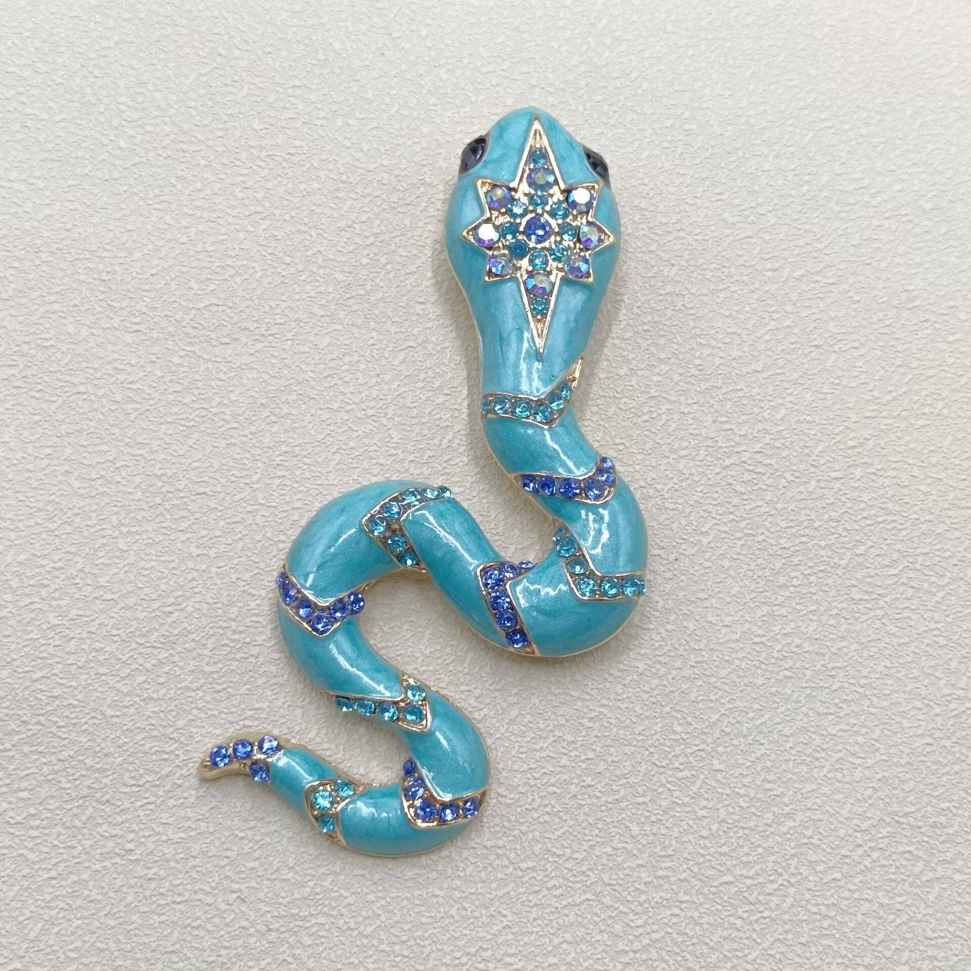 Multi - Style Inlaid Rhinestone Enamel Snake Brooch - Spiral Circle
