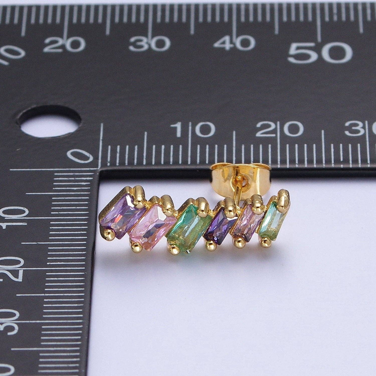 Multicolor Baguette Cubic Zirconia Stud Earrings | 24K Gold Plated - Spiral Circle