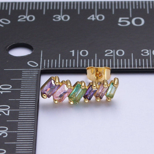Multicolor Baguette Cubic Zirconia Stud Earrings | 24K Gold Plated - Spiral Circle