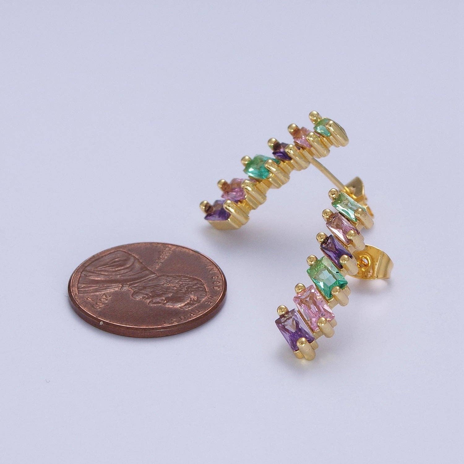 Multicolor Baguette Cubic Zirconia Stud Earrings | 24K Gold Plated - Spiral Circle