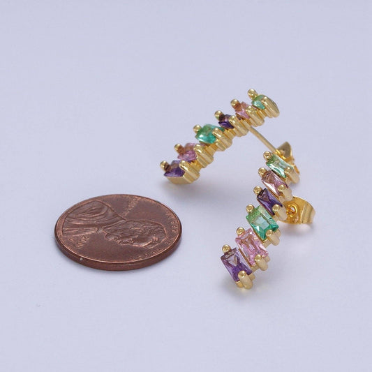 Multicolor Baguette Cubic Zirconia Stud Earrings | 24K Gold Plated - Spiral Circle