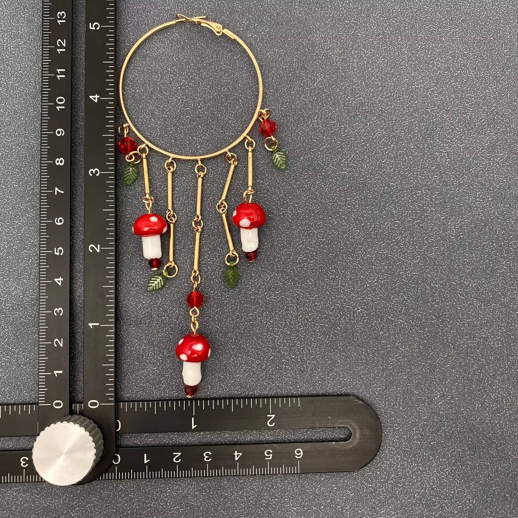 Mushroom Charm Fringe Large Ring Hoop Earrings - Spiral Circle