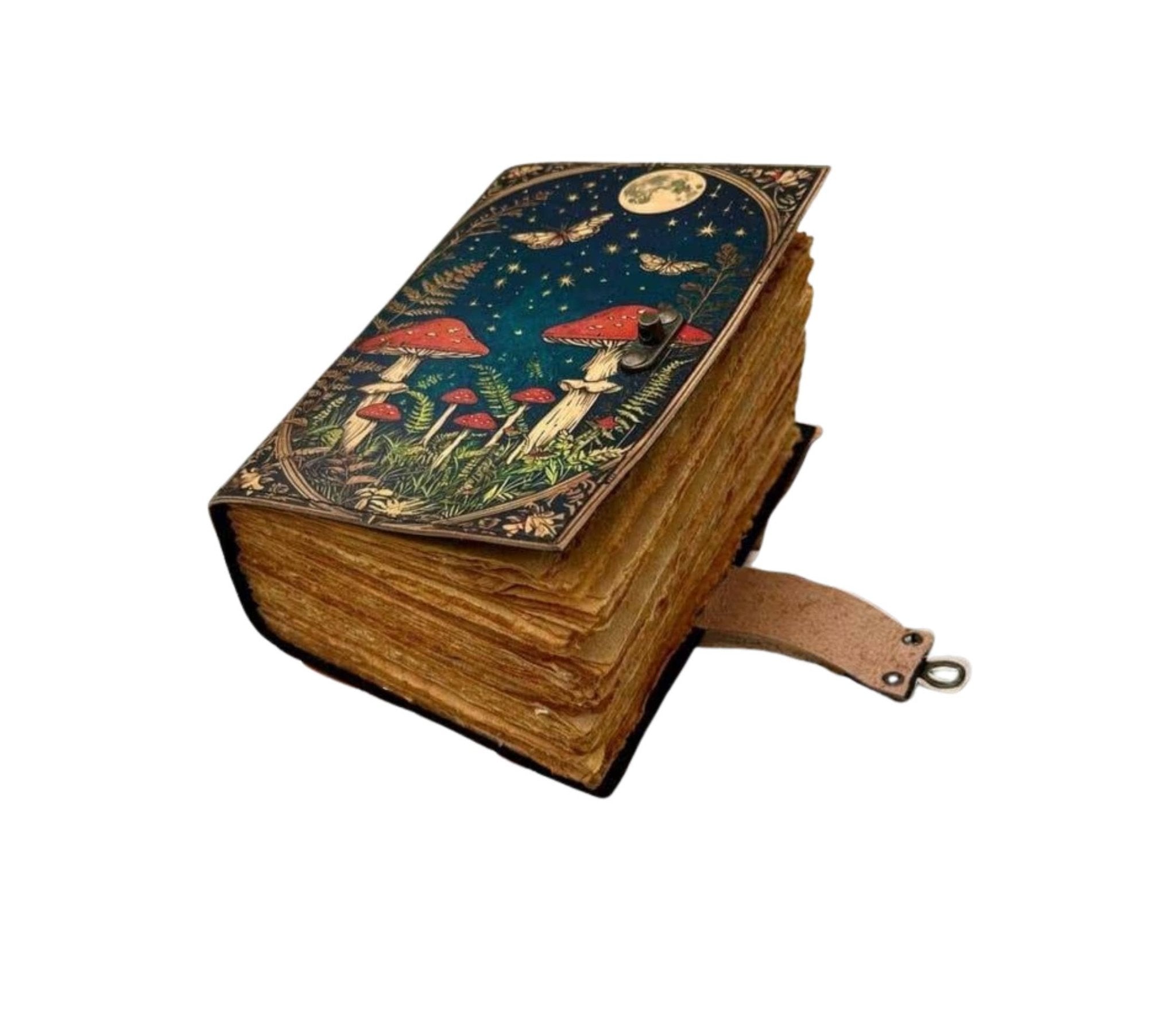 Mushroom Leather Journal Notebook Travel Diary Spell Book - Spiral Circle