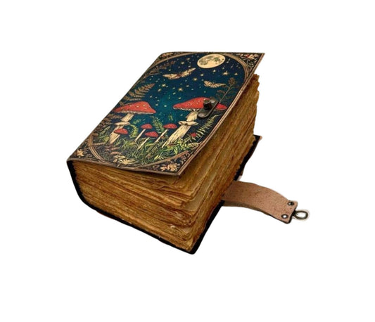 Mushroom Leather Journal Notebook Travel Diary Spell Book - Spiral Circle