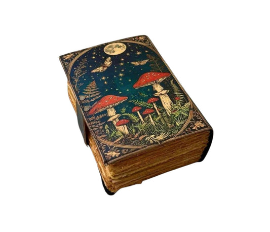 Mushroom Leather Journal Notebook Travel Diary Spell Book - Spiral Circle