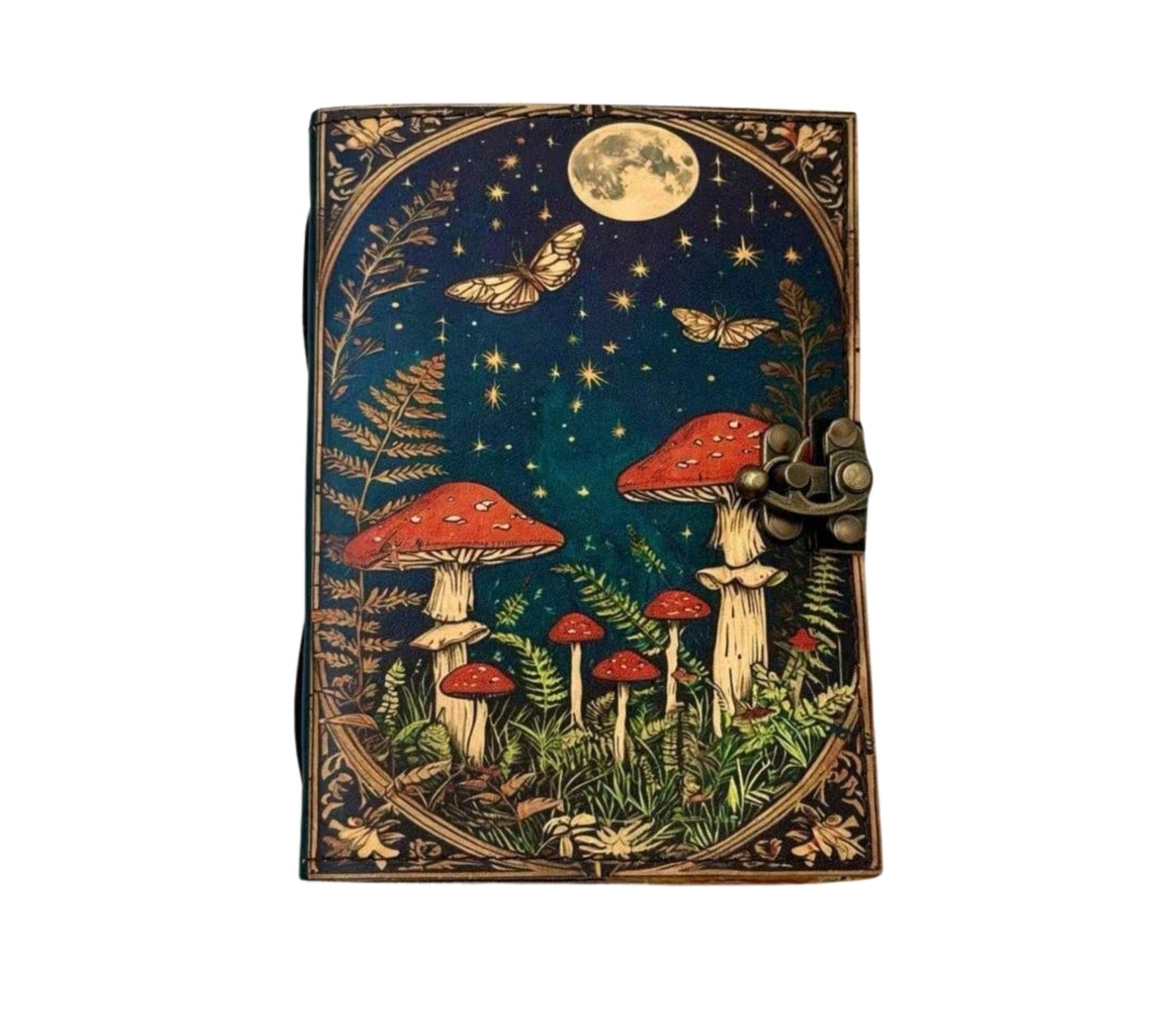 Mushroom Leather Journal Notebook Travel Diary Spell Book - Spiral Circle