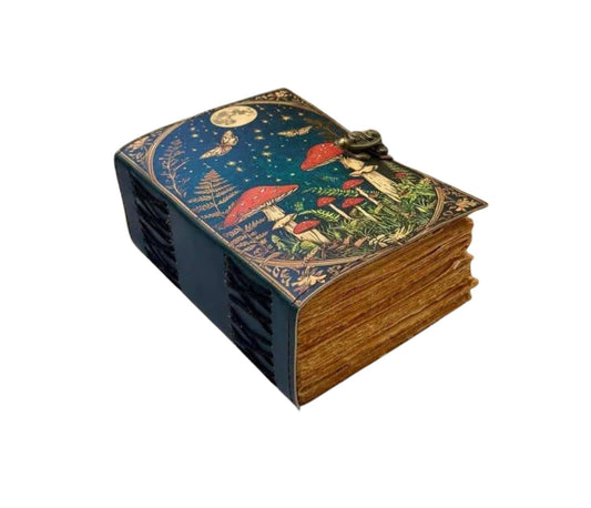 Mushroom Leather Journal Notebook Travel Diary Spell Book - Spiral Circle