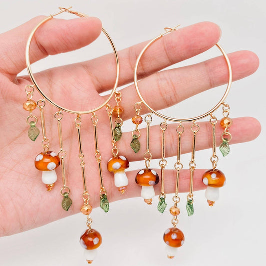 Mushroom Tassel Earrings - Spiral Circle