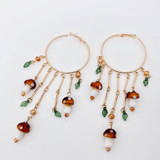 Mushroom Tassel Earrings - Spiral Circle